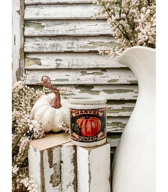 Antique Ironstone Crock w/ Marvel Pumpkin transfer . FALL